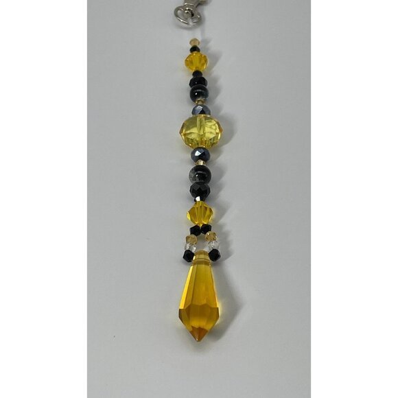 Beaded Purse Charm Suncatcher Black Yellow Crystal Prism Handbag Ornament - Picture 5 of 10